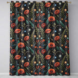 Glowing Red Poppy Flowers Stars Night Sky Seamless  Readymade Eyelet Ring Top Thermal 100% Blackout Curtains