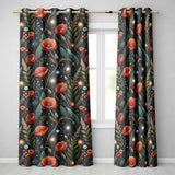 Glowing Red Poppy Flowers Stars Night Sky Seamless  Readymade Eyelet Ring Top Thermal 100% Blackout Curtains