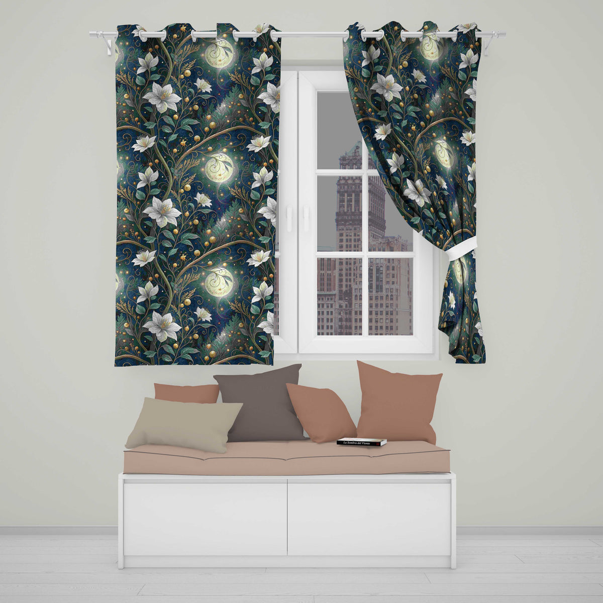 Magical Floral Moon Golden Berries Night Seamless  Readymade Eyelet Ring Top Thermal 100% Blackout Curtains