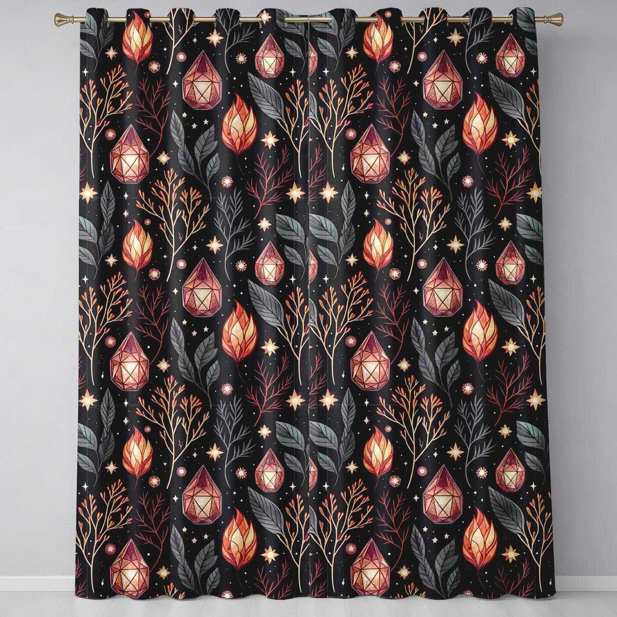 Mystic Crystal Botanical Night Sky Seamless  Readymade Eyelet Ring Top Thermal 100% Blackout Curtains