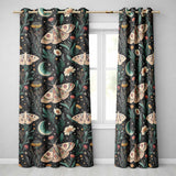 Celestial Moth Crescent Moon Floral Night Seamless  Readymade Eyelet Ring Top Thermal 100% Blackout Curtains