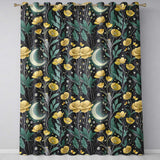 Golden Floral Crescent Moon Night Garden Seamless  Readymade Eyelet Ring Top Thermal 100% Blackout Curtains