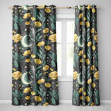 Golden Floral Crescent Moon Night Garden Seamless  Readymade Eyelet Ring Top Thermal 100% Blackout Curtains