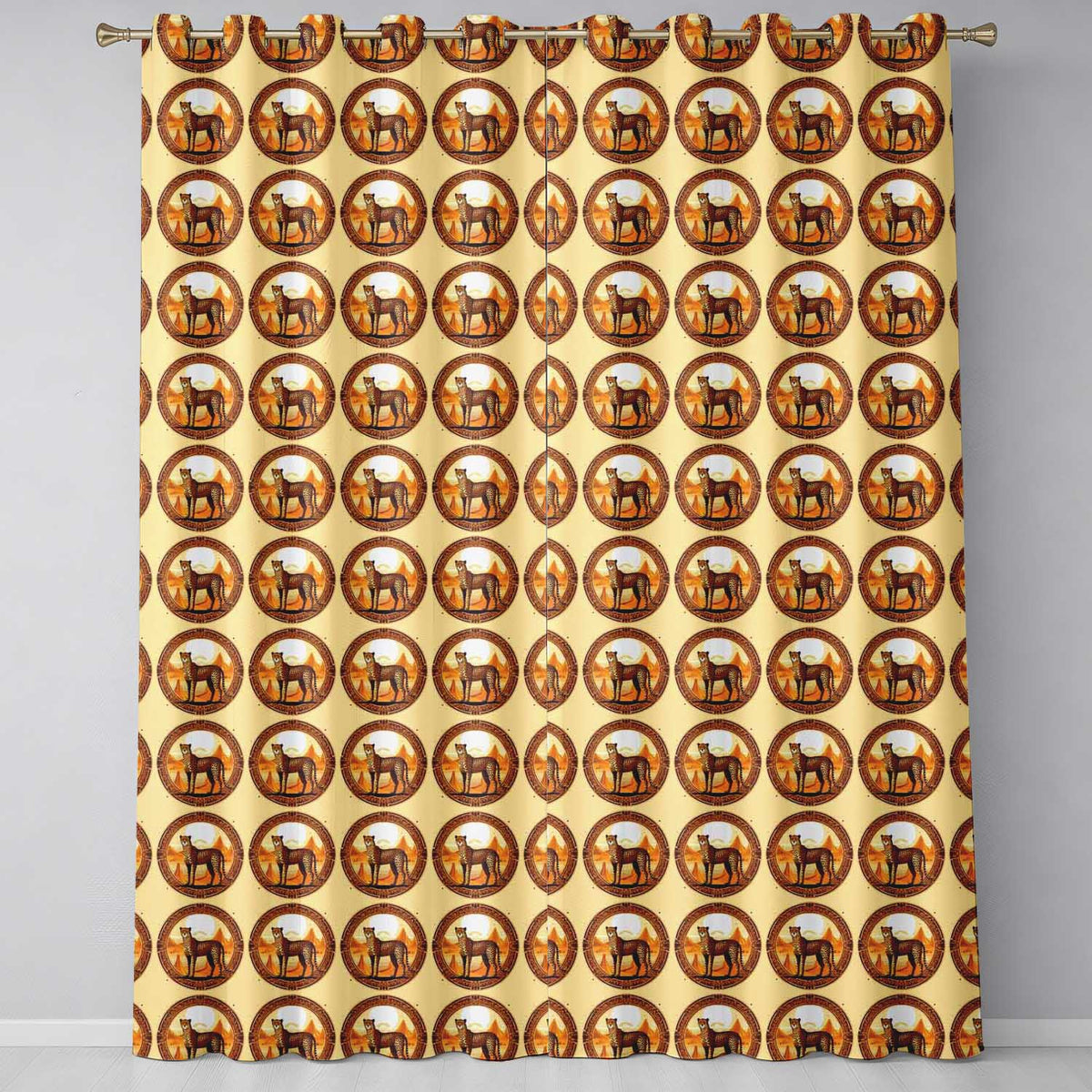 Ornate Desert Cheetah Medallion Tribal Frame Seamless  Readymade Eyelet Ring Top Thermal 100% Blackout Curtains