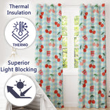 Cherry Fruit Blue Gingham Picnic Check Seamless  Readymade Eyelet Ring Top Thermal 100% Blackout Curtains