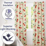 Cherry Fruit Yellow Gingham Picnic Check Seamless  Readymade Eyelet Ring Top Thermal 100% Blackout Curtains