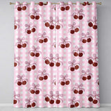 Cherry Bow Ribbon  Blush Gingham Soft Check Seamless  Readymade Eyelet Ring Top Thermal 100% Blackout Curtains