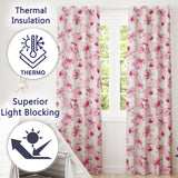 Watercolor Cherry Bow Ribbon Pink Gingham Picnic Check Seamless  Readymade Eyelet Ring Top Thermal 100% Blackout Curtains