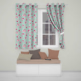 Watercolor Pink Cherry Ribbon Bow Seamless  Mint Background  Readymade Eyelet Ring Top Thermal 100% Blackout Curtains