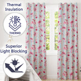 Watercolor Pink Cherry Ribbon Bow   Blue Vertical Stripe Background  Readymade Eyelet Ring Top Thermal 100% Blackout Curtains