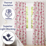 Watercolor Pink Cherry Ribbon Bow Seamless  Soft Pink Stripe Background  Readymade Eyelet Ring Top Thermal 100% Blackout Curtains