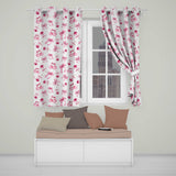 Watercolor Pink Cherry Ribbon Bow Seamless  Light Grey Background  Readymade Eyelet Ring Top Thermal 100% Blackout Curtains
