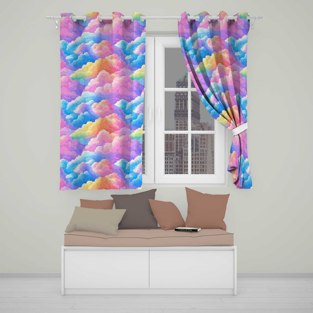 Pastel Rainbow Cloud Sky Dreamy Seamless  Readymade Eyelet Ring Top Thermal 100% Blackout Curtains
