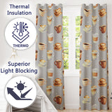 Coffee Latte Cappuccino Mug Seamless  on Light Beige Background  Readymade Eyelet Ring Top Thermal 100% Blackout Curtains