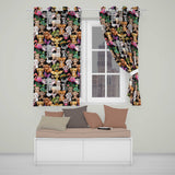 Cartoon Jungle Safari Animals Seamless  on Black Background  Readymade Eyelet Ring Top Thermal 100% Blackout Curtains