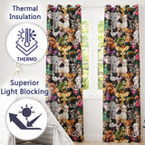 Cartoon Jungle Safari Animals Seamless  on Black Background  Readymade Eyelet Ring Top Thermal 100% Blackout Curtains