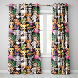 Cartoon Jungle Safari Animals Seamless  on Black Background  Readymade Eyelet Ring Top Thermal 100% Blackout Curtains
