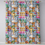Cartoon Jungle Safari Animals Seamless  on Blue Background  Readymade Eyelet Ring Top Thermal 100% Blackout Curtains