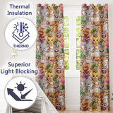 Cartoon Jungle Safari Animals Seamless  on Peach Background  Readymade Eyelet Ring Top Thermal 100% Blackout Curtains