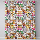 Cartoon Jungle Safari Animals Seamless  on White Background  Readymade Eyelet Ring Top Thermal 100% Blackout Curtains