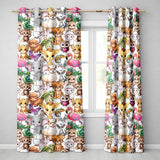 Cartoon Jungle Safari Animals Seamless  on White Background  Readymade Eyelet Ring Top Thermal 100% Blackout Curtains