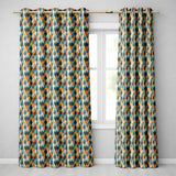Abstract Diamond Mosaic Seamless  in Teal Orange Blue  Readymade Eyelet Ring Top Thermal 100% Blackout Curtains