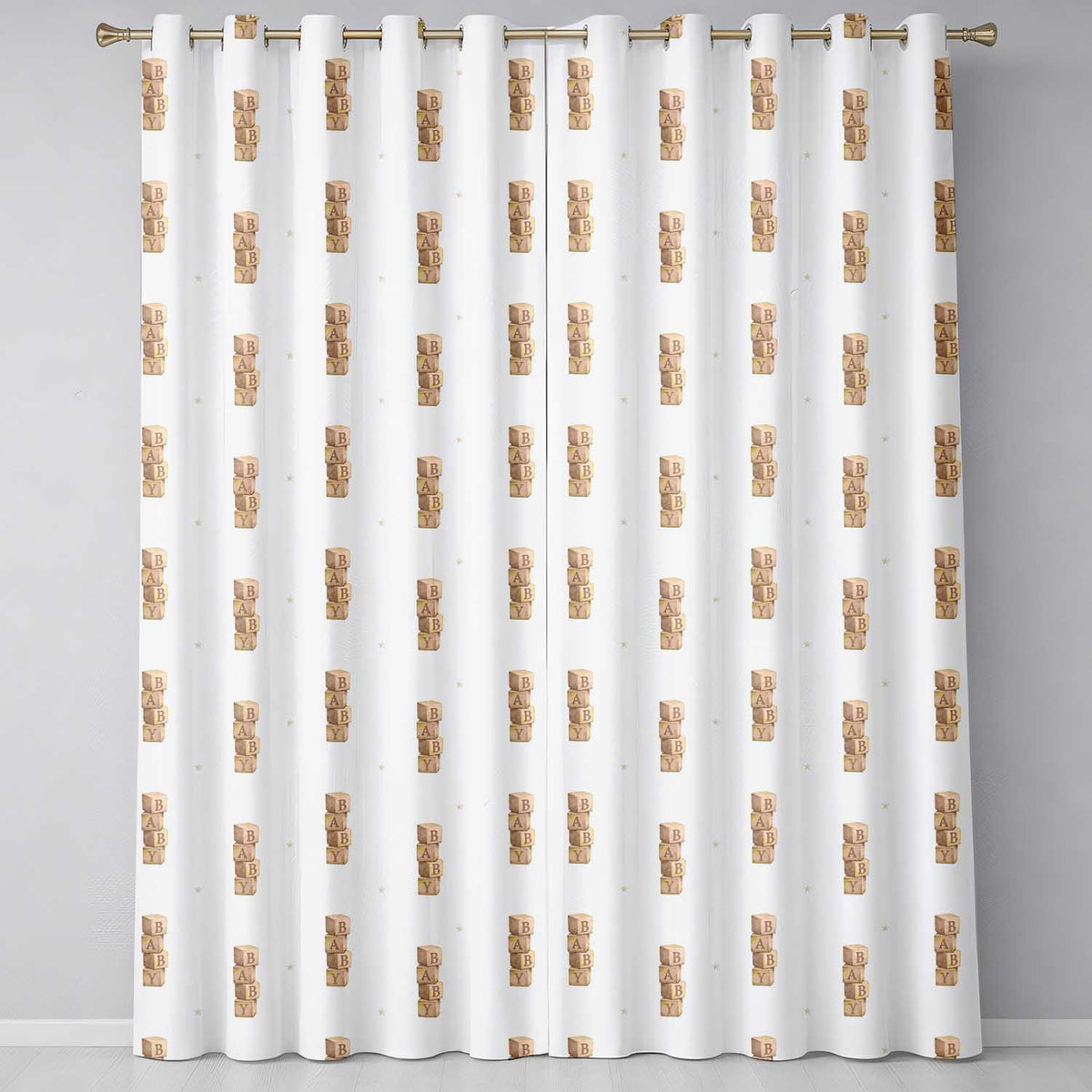 Baby Wooden Alphabet Blocks Seamless  on Soft Grey  Readymade Eyelet Ring Top Thermal 100% Blackout Curtains