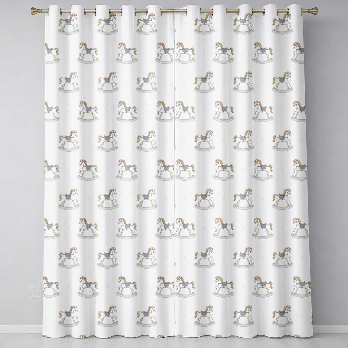 Vintage Wooden Rocking Horse Seamless  on Soft Neutral Background  Readymade Eyelet Ring Top Thermal 100% Blackout Curtains