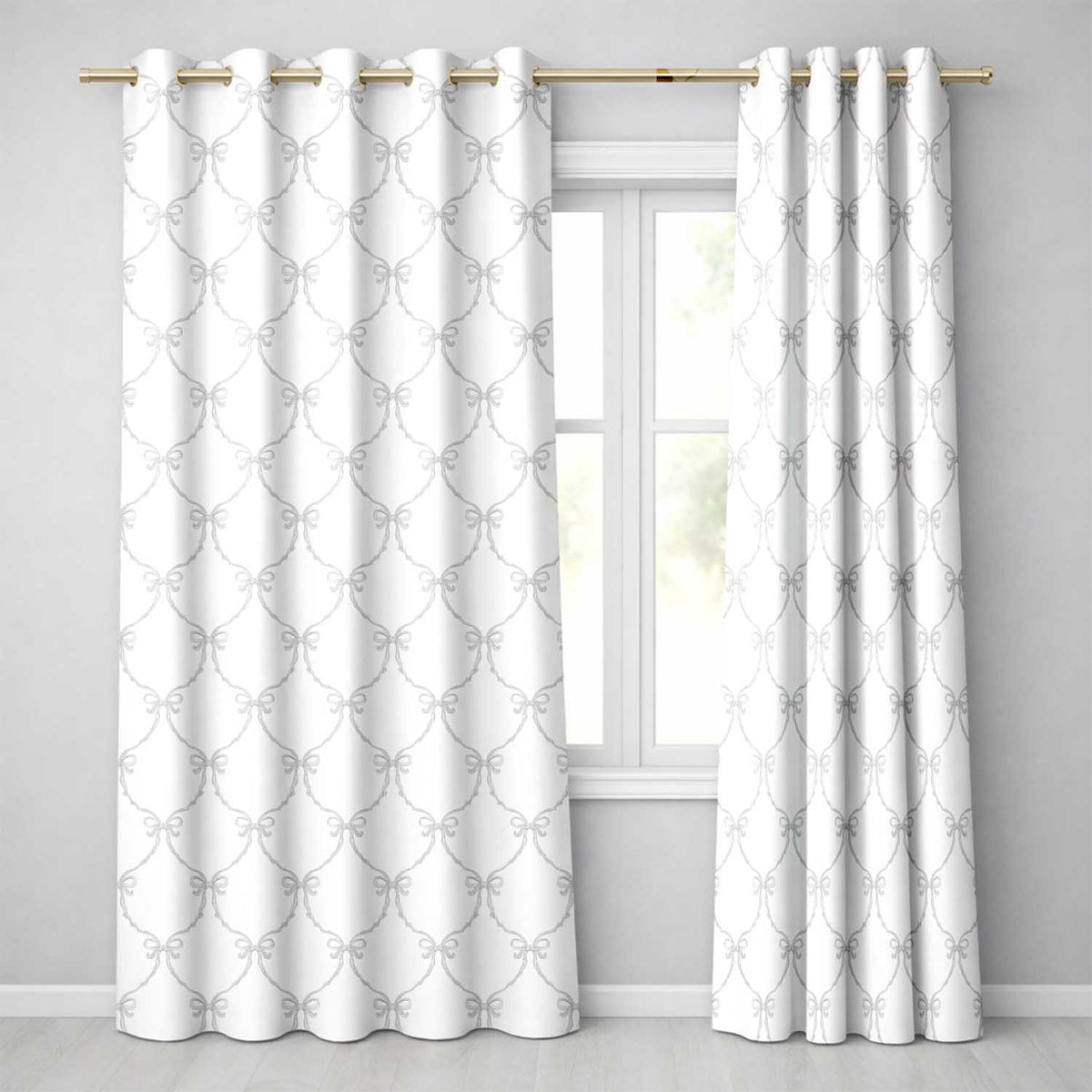 Elegant Ribbon Bow Lattice Seamless  on Soft Neutral Background  Readymade Eyelet Ring Top Thermal 100% Blackout Curtains