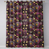 Luxury Dark Floral Gold Leaf Seamless  on Black Background  Readymade Eyelet Ring Top Thermal 100% Blackout Curtains