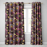 Luxury Dark Floral Gold Leaf Seamless  on Black Background  Readymade Eyelet Ring Top Thermal 100% Blackout Curtains