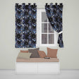 Monochrome Dark Blue Floral Seamless  Elegant Botanical Design  Readymade Eyelet Ring Top Thermal 100% Blackout Curtains