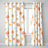 Watercolor Peach Daisy Floral Seamless  on White Background  Readymade Eyelet Ring Top Thermal 100% Blackout Curtains
