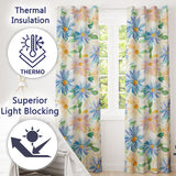 Watercolor Blue Floral Botanical Seamless  on Cream Background  Readymade Eyelet Ring Top Thermal 100% Blackout Curtains