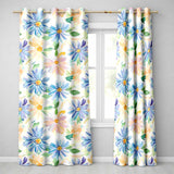 Watercolor Blue Floral Botanical Seamless  on Cream Background  Readymade Eyelet Ring Top Thermal 100% Blackout Curtains