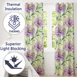 Watercolor Purple Daisy Floral Seamless  on Soft Cream Background  Readymade Eyelet Ring Top Thermal 100% Blackout Curtains