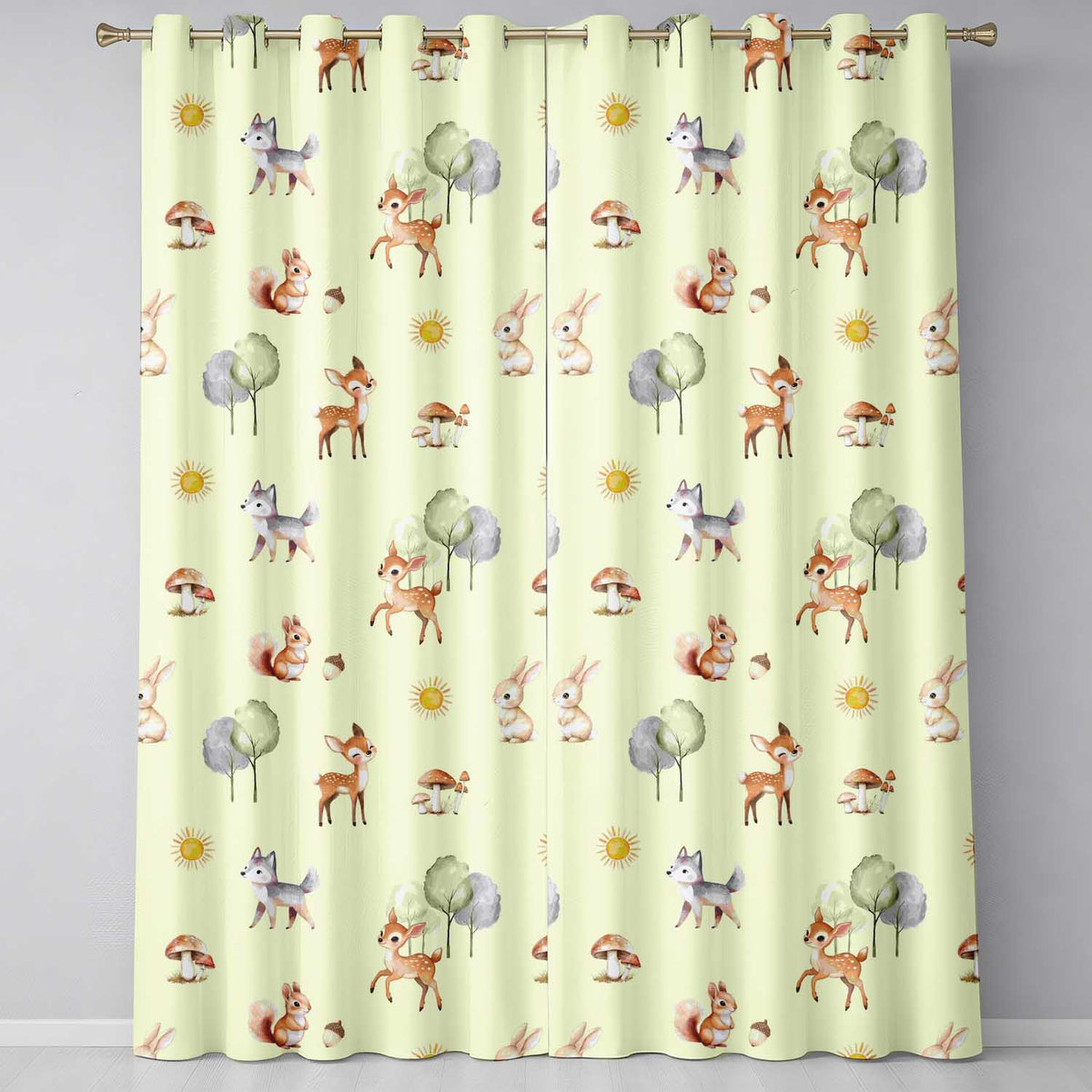 Woodland Deer Fox Mushroom Seamless  on Cream Background  Readymade Eyelet Ring Top Thermal 100% Blackout Curtains