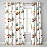 Woodland Forest Animals Bear Bunny Deer   on Light Grey Background  Readymade Eyelet Ring Top Thermal 100% Blackout Curtains