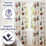 Woodland Forest Animals Bear Bunny Deer   on Soft Neutral Background  Readymade Eyelet Ring Top Thermal 100% Blackout Curtains
