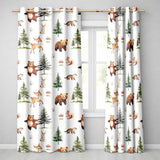 Woodland Forest Animals Bear Bunny Deer   on Soft Neutral Background  Readymade Eyelet Ring Top Thermal 100% Blackout Curtains