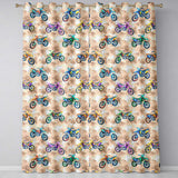 Colorful Kids Dirt Bike Motocross Seamless  on Beige Background  Readymade Eyelet Ring Top Thermal 100% Blackout Curtains