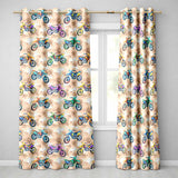 Colorful Kids Dirt Bike Motocross Seamless  on Beige Background  Readymade Eyelet Ring Top Thermal 100% Blackout Curtains