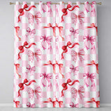 Watercolor Ribbon Bow Seamless  on Pink Gingham Background  Readymade Eyelet Ring Top Thermal 100% Blackout Curtains