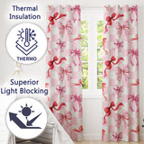 Watercolor Ribbon Bow Seamless  on Pink Gingham Background  Readymade Eyelet Ring Top Thermal 100% Blackout Curtains