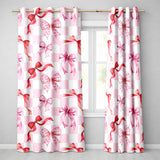 Watercolor Ribbon Bow Seamless  on Pink Gingham Background  Readymade Eyelet Ring Top Thermal 100% Blackout Curtains