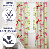 Watercolor Ribbon Bow Seamless  on Yellow Gingham Background  Readymade Eyelet Ring Top Thermal 100% Blackout Curtains