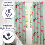 Watercolor Ribbon Bow Seamless  on Teal Background  Readymade Eyelet Ring Top Thermal 100% Blackout Curtains