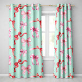 Watercolor Ribbon Bow Seamless  on Teal Background  Readymade Eyelet Ring Top Thermal 100% Blackout Curtains