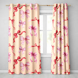 Watercolor Ribbon Bow Seamless  on  Beige Background  Readymade Eyelet Ring Top Thermal 100% Blackout Curtains
