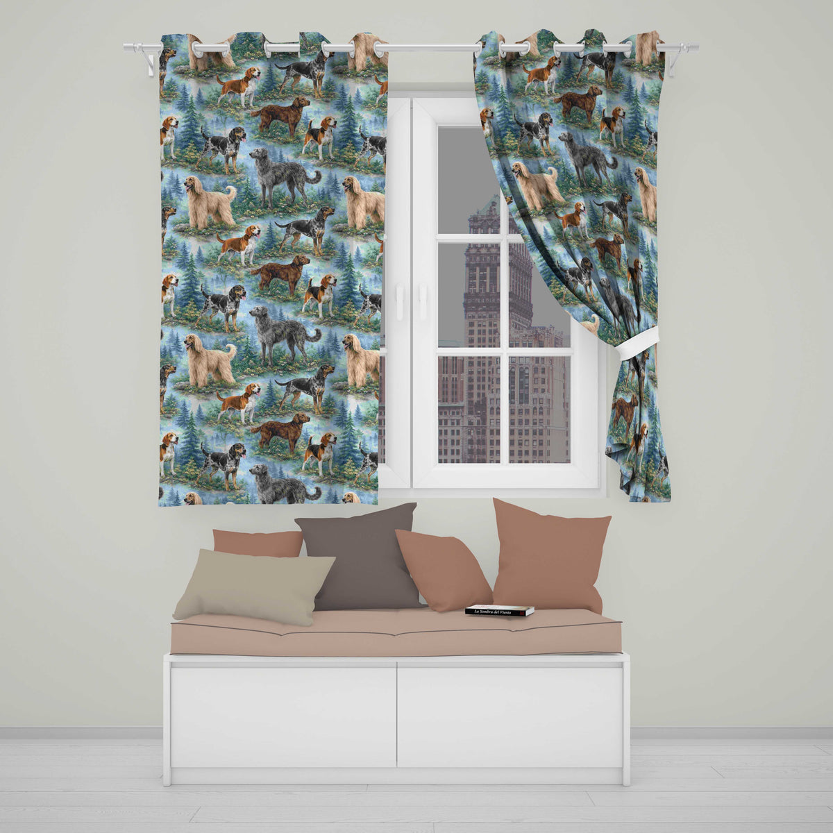 Watercolor Hunting Dogs Forest Nature Seamless  Readymade Eyelet Ring Top Thermal 100% Blackout Curtains